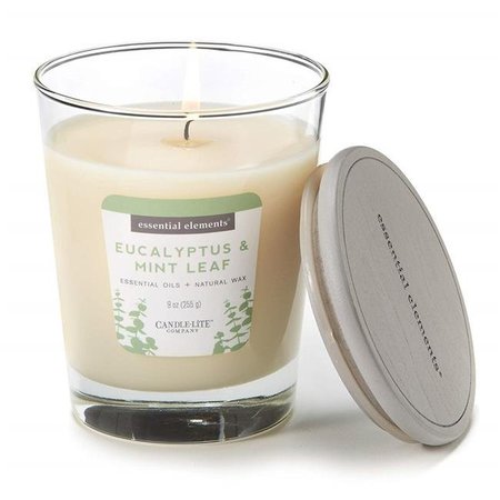 CANDLELITE Candle Lite 251060 9 oz Eucalyptus & Mint Leaf Jar Candle with Gray Wood Lid 251060